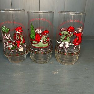 Set of (3) Vintage Holly Hobbie Coca Cola Limited Edition Glasses 1977